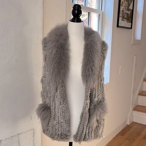 Real Rabbit and Fox Fur Vest w/Pockets. M/L